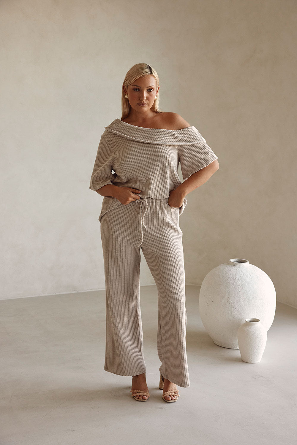 Stone Grey Elastic Drawstring Tarika Pants