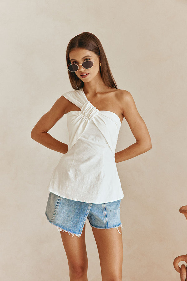 White Cotton One Shoulder Vivia Top