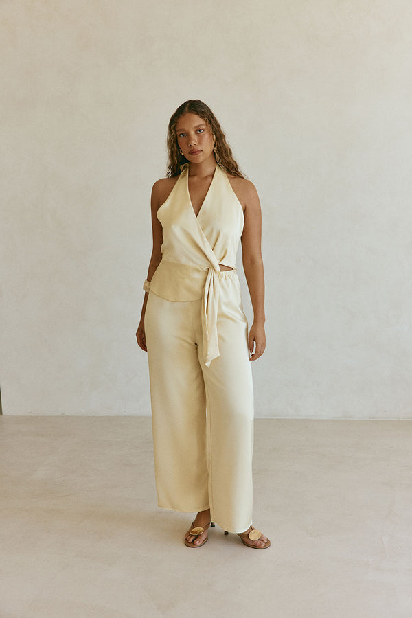 Butter Yellow Silky Wrap Valentina Jumpsuit
