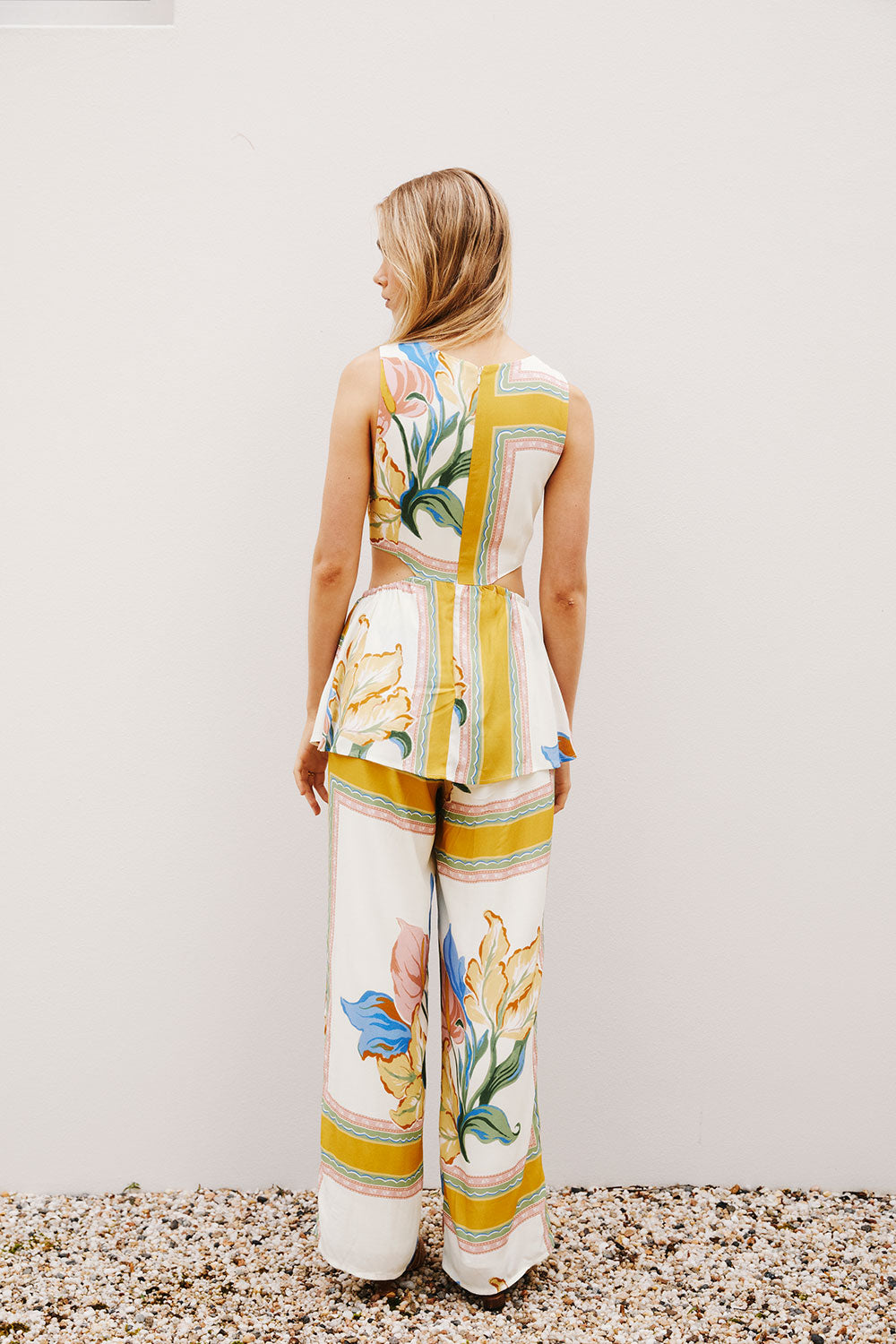 White and Yellow Botanique Cut Out Pip Jumpsuit