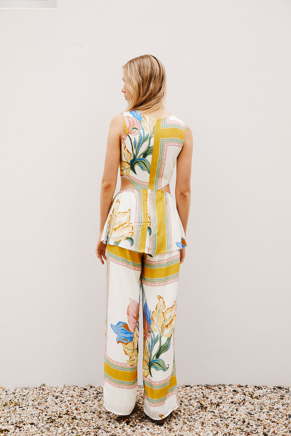 White and Yellow Botanique Cut Out Pip Jumpsuit