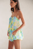 Yellow Blue Floral Adjustable Strappy Tie Jetta Top
