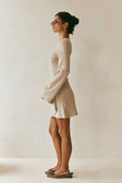 Tan Ribbed Long Sleeve Button Mini Alexia Dress