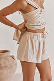 Taupe Elastic Drawstring Aramika Shorts