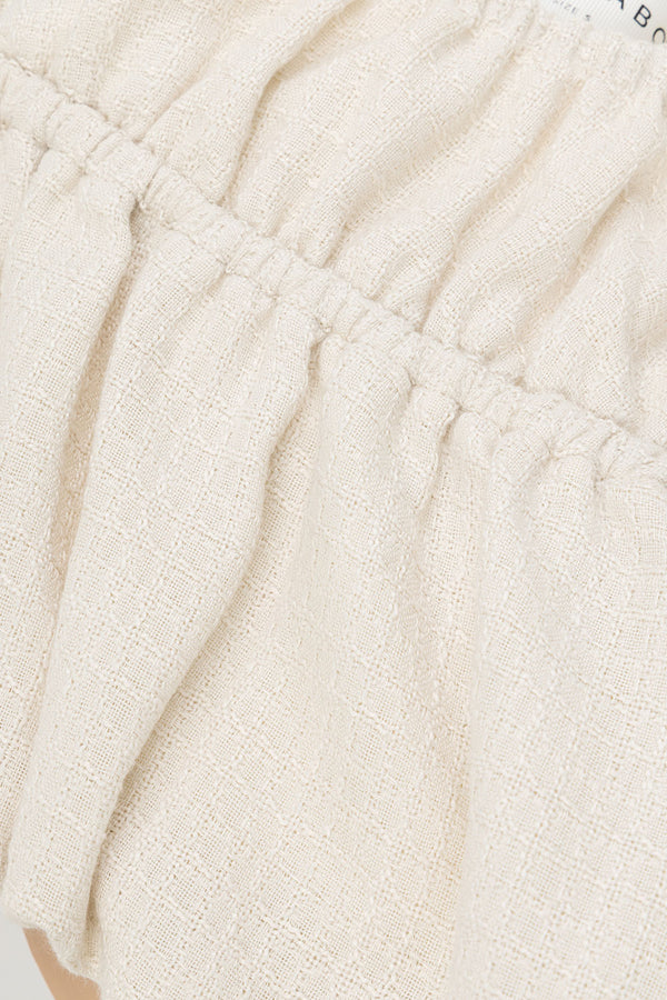 Beige Ruched Puff Sleeve Astra Crop Top