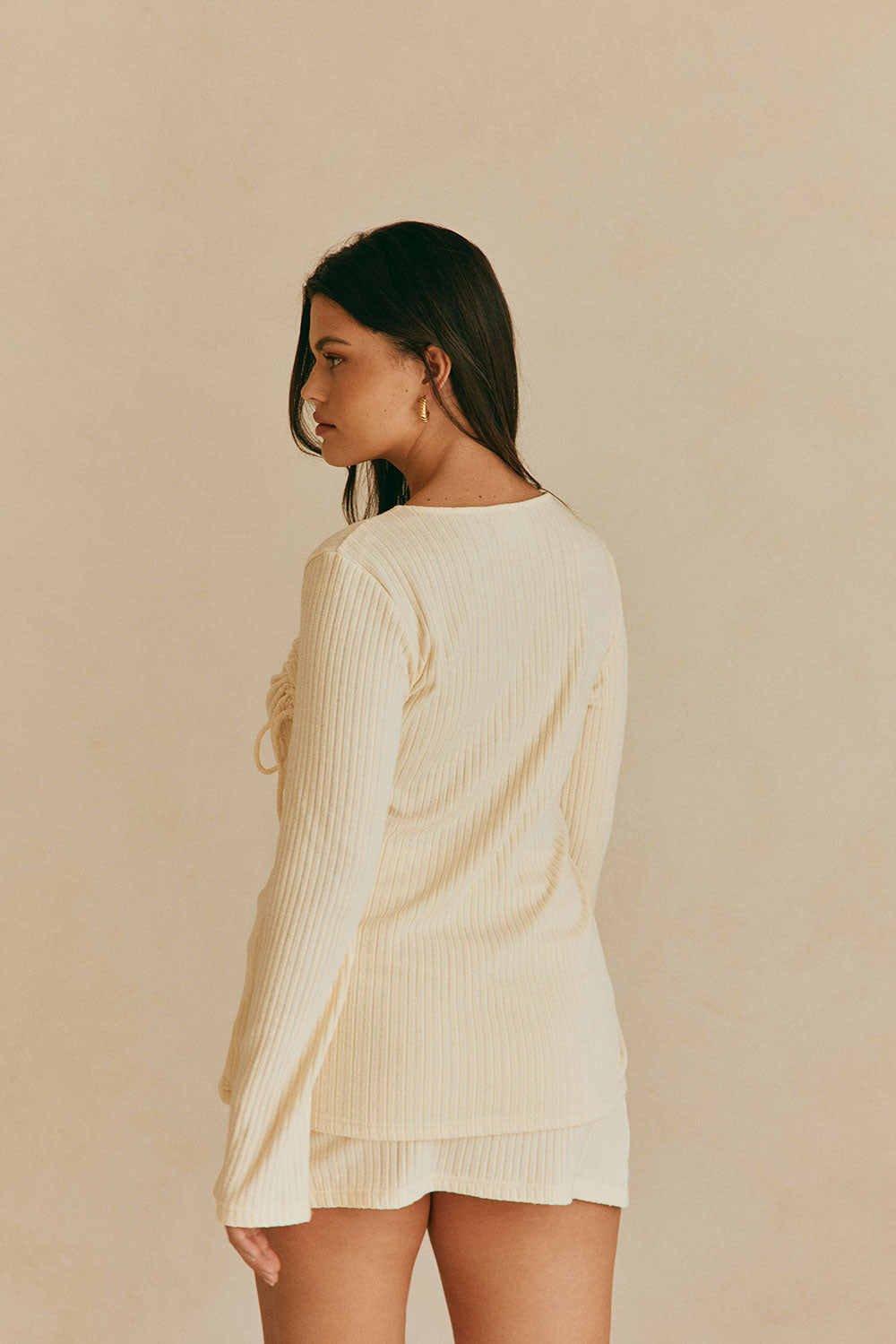 Cream Ribbed Wrap Panel Mini Eryn Skirt