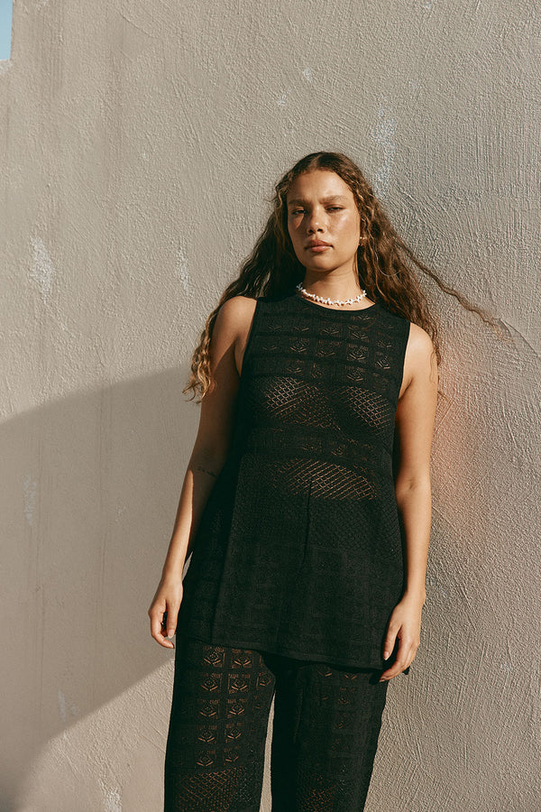 Black Crochet Knit Dillan Top