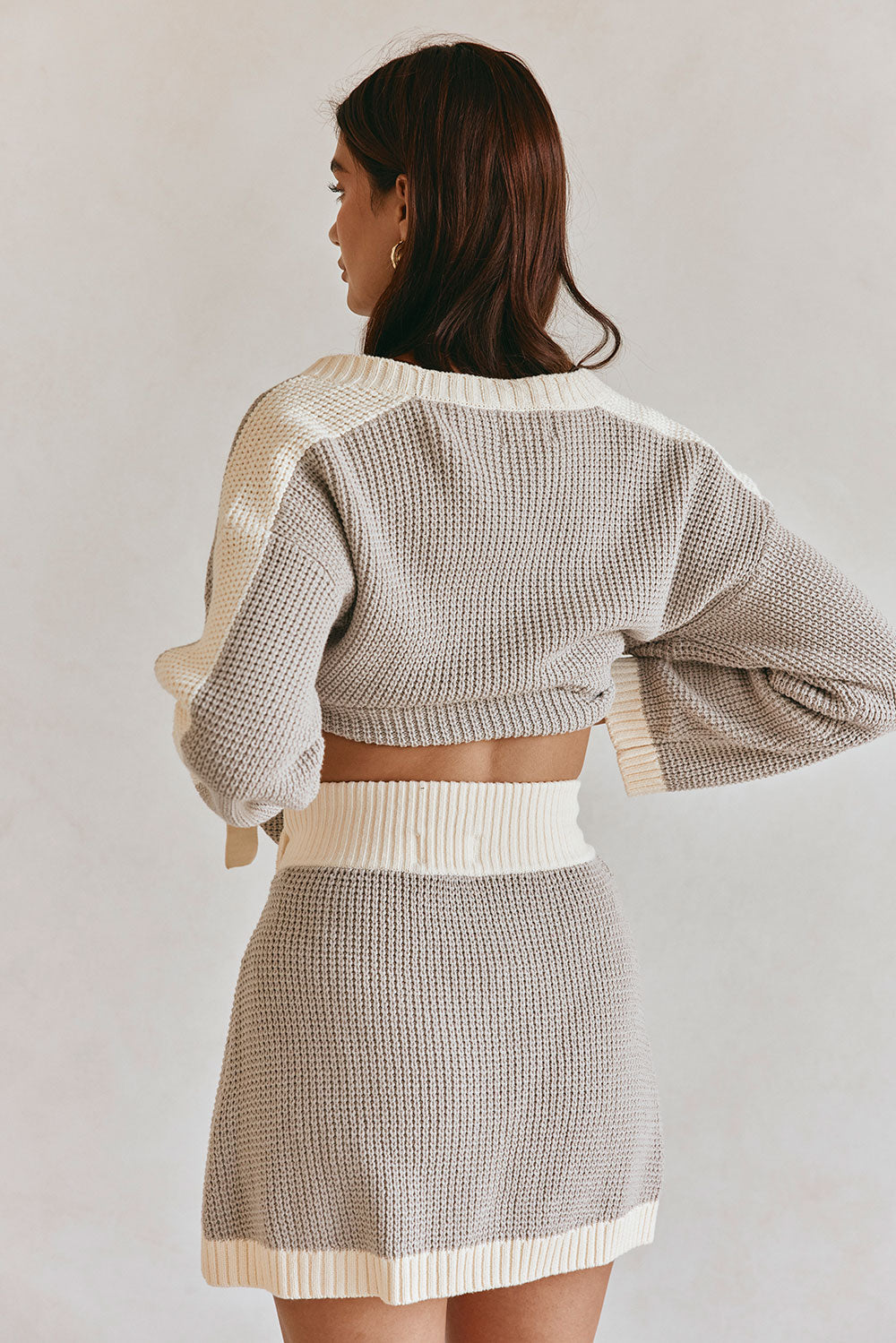 Grey Knit High Waist Wrap Mini Chester Skirt