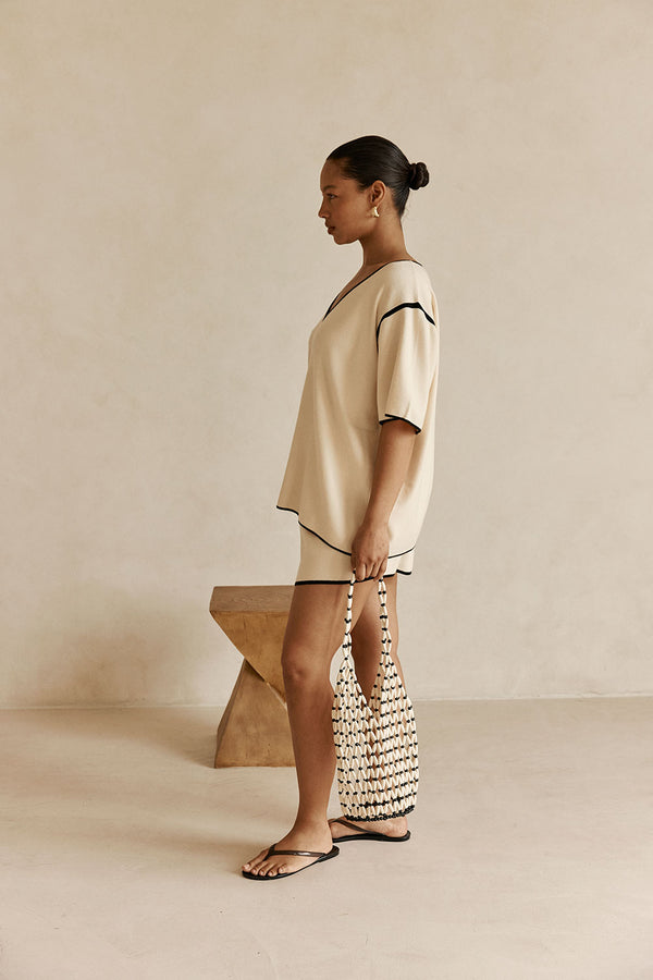 Cream V-Neck Boxy Adelia Top