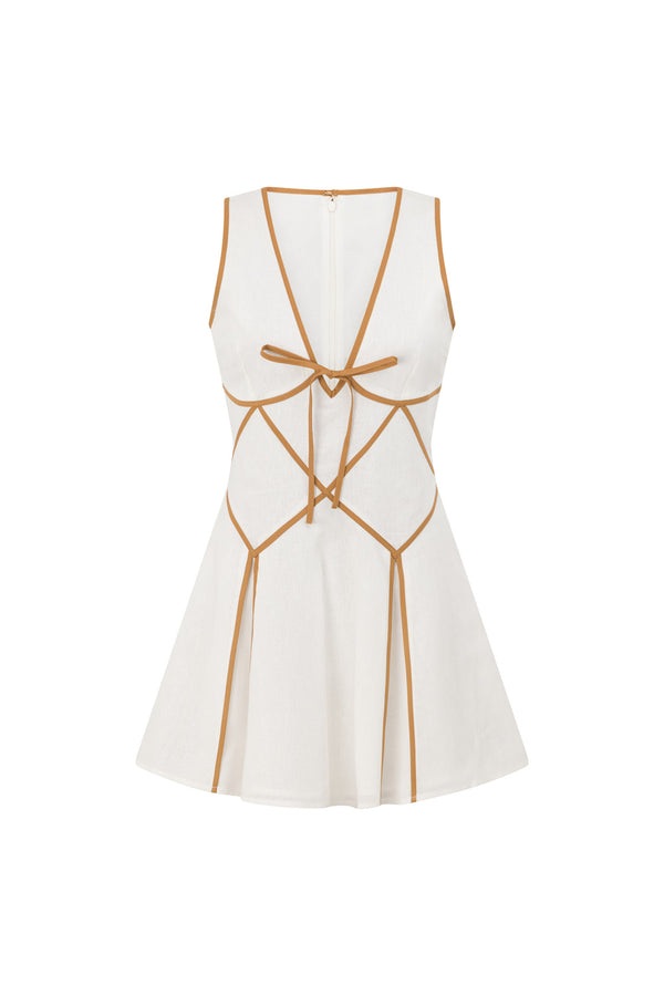 White Panel V Neck Mini Ravina Dress