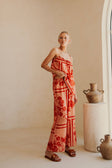 Alani Floral Thin-Strap Top - Fiore Postcard Print in Coral Pink and Red