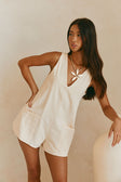 Peach Boxy V Neck Scooped Back Pocket Coda Playsuit