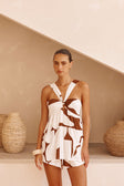 Jada Cutout Halterneck Playsuit - Brown, White Sunroom Chocolate Print, Objects