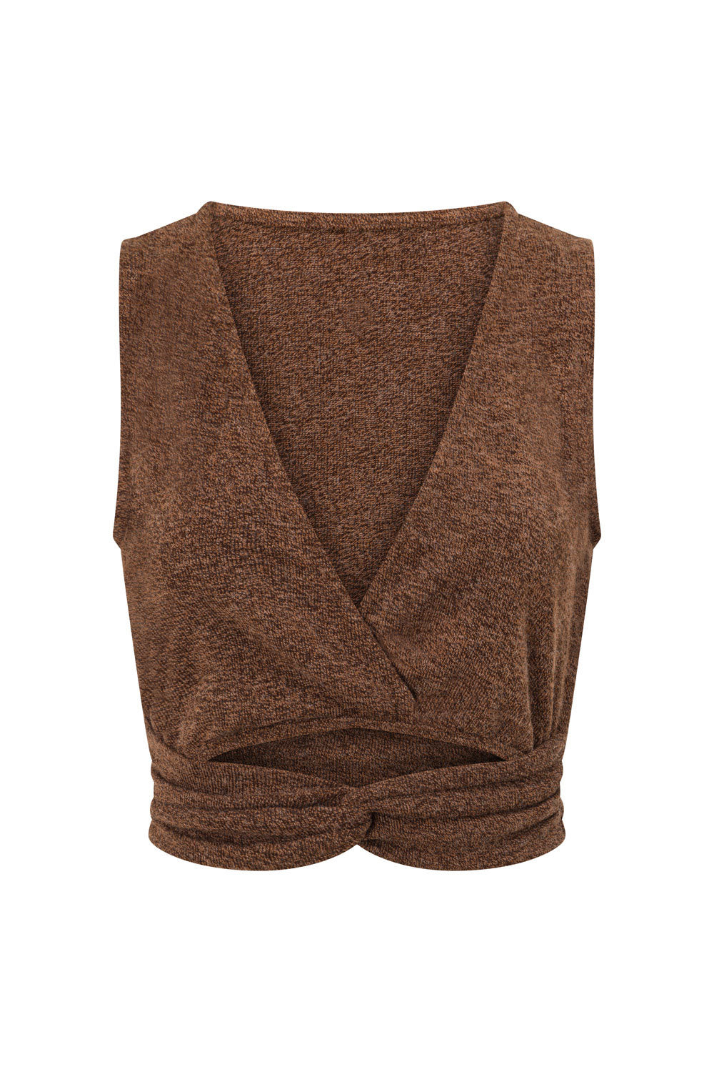 Brown Plunge V Neck Cutout Wrap Crop Sierra Top