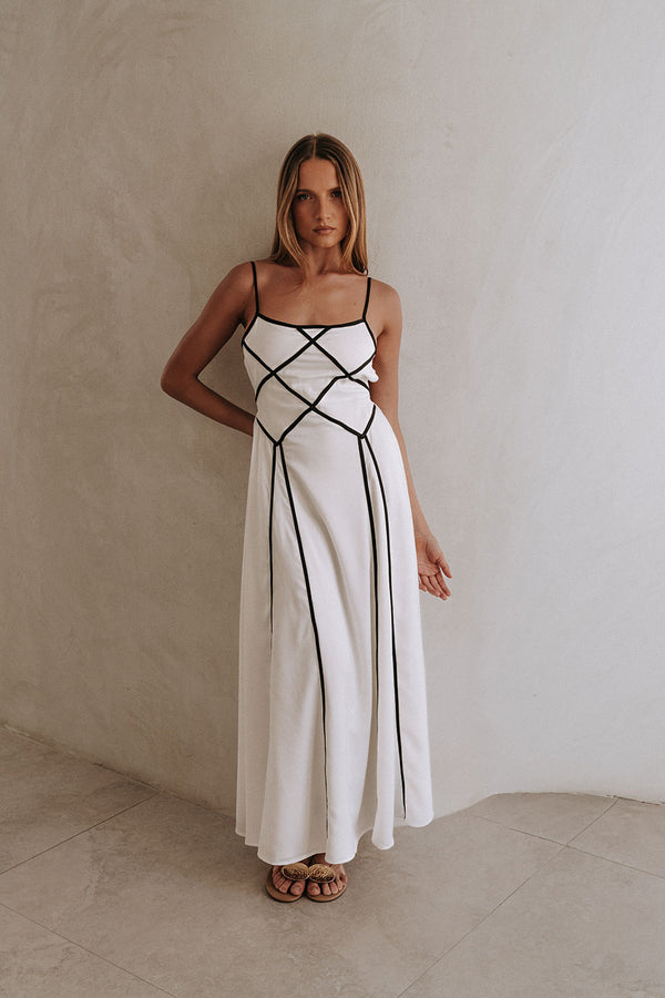 White Strappy Binding Maxi Magnolia Dress