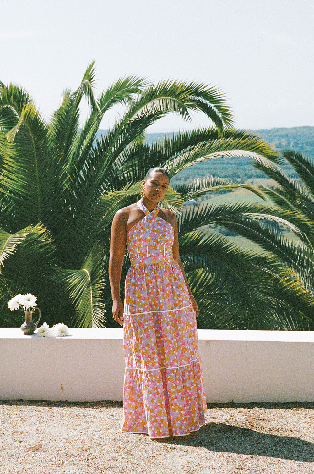 True Halterneck Maxi Dress - Dulcie Daisy Purple Orange Pink Floral  SABO