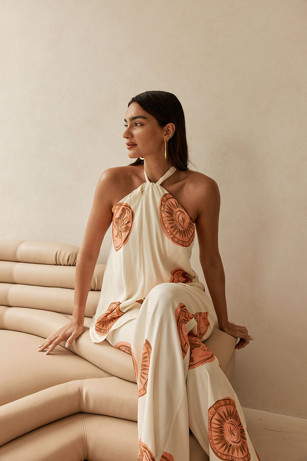 Beige Nomisma Sea Shell Print Twist Halter Rosalee Top