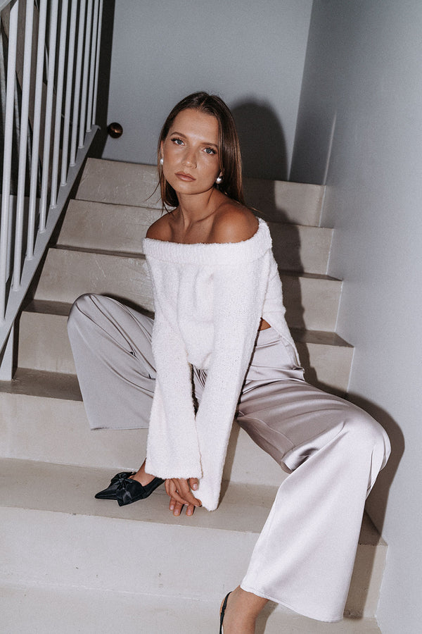 Cream Knit Off Shoulder Long Sleeve Alena Top