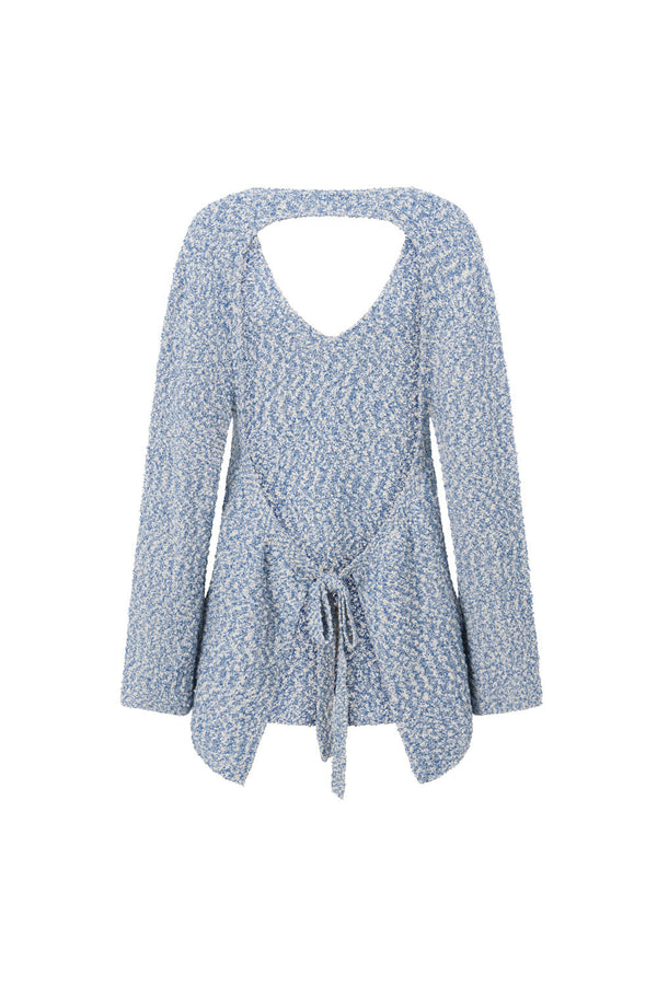 Blue Knit Long Sleeve Backless Tori Top