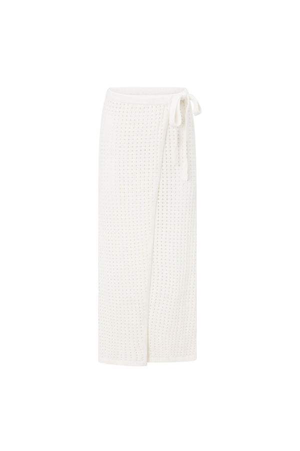 Nia Wrap Knitted Split Maxi Skirt - White