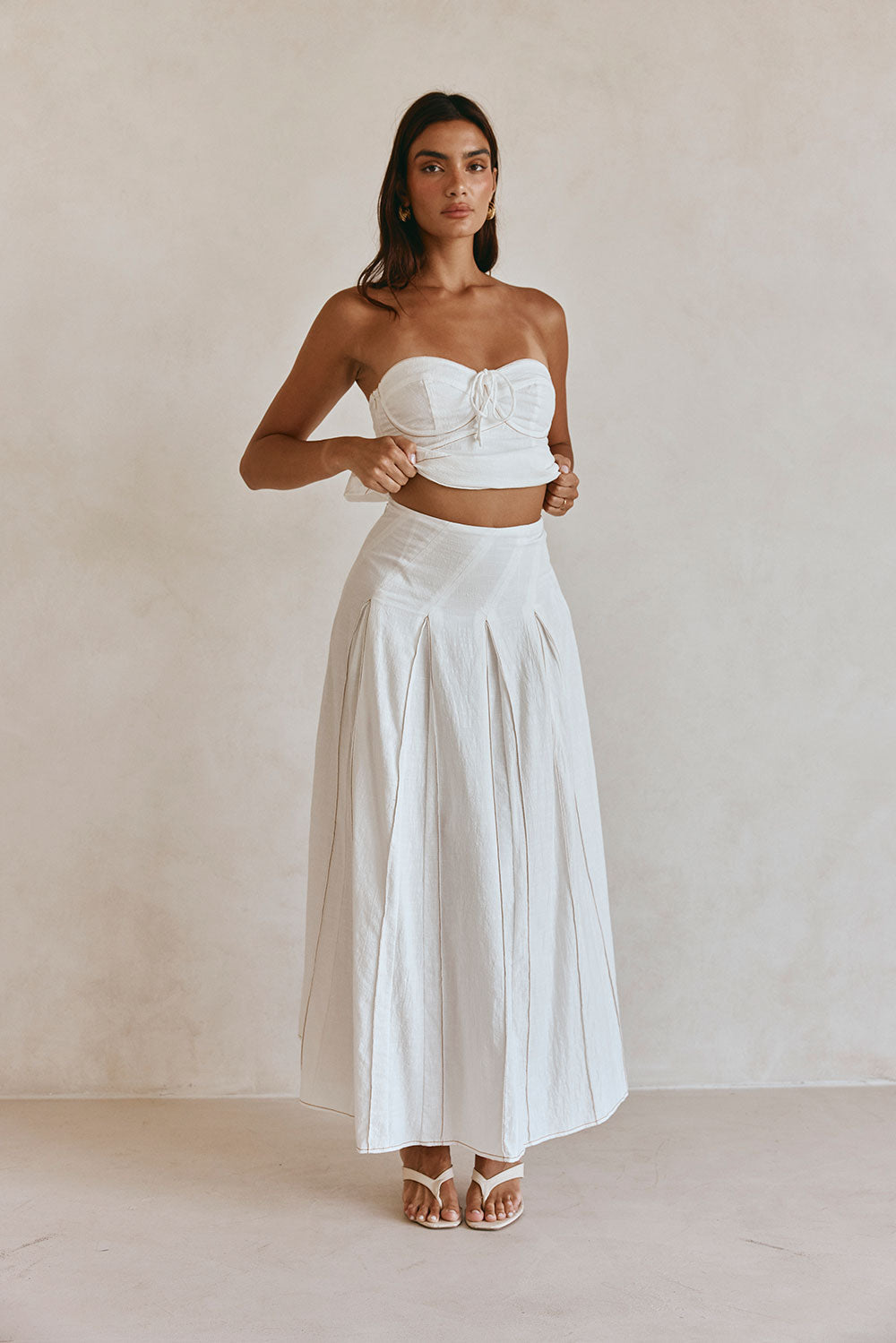 White Pleated Flounce Maxi Viviana Skirt