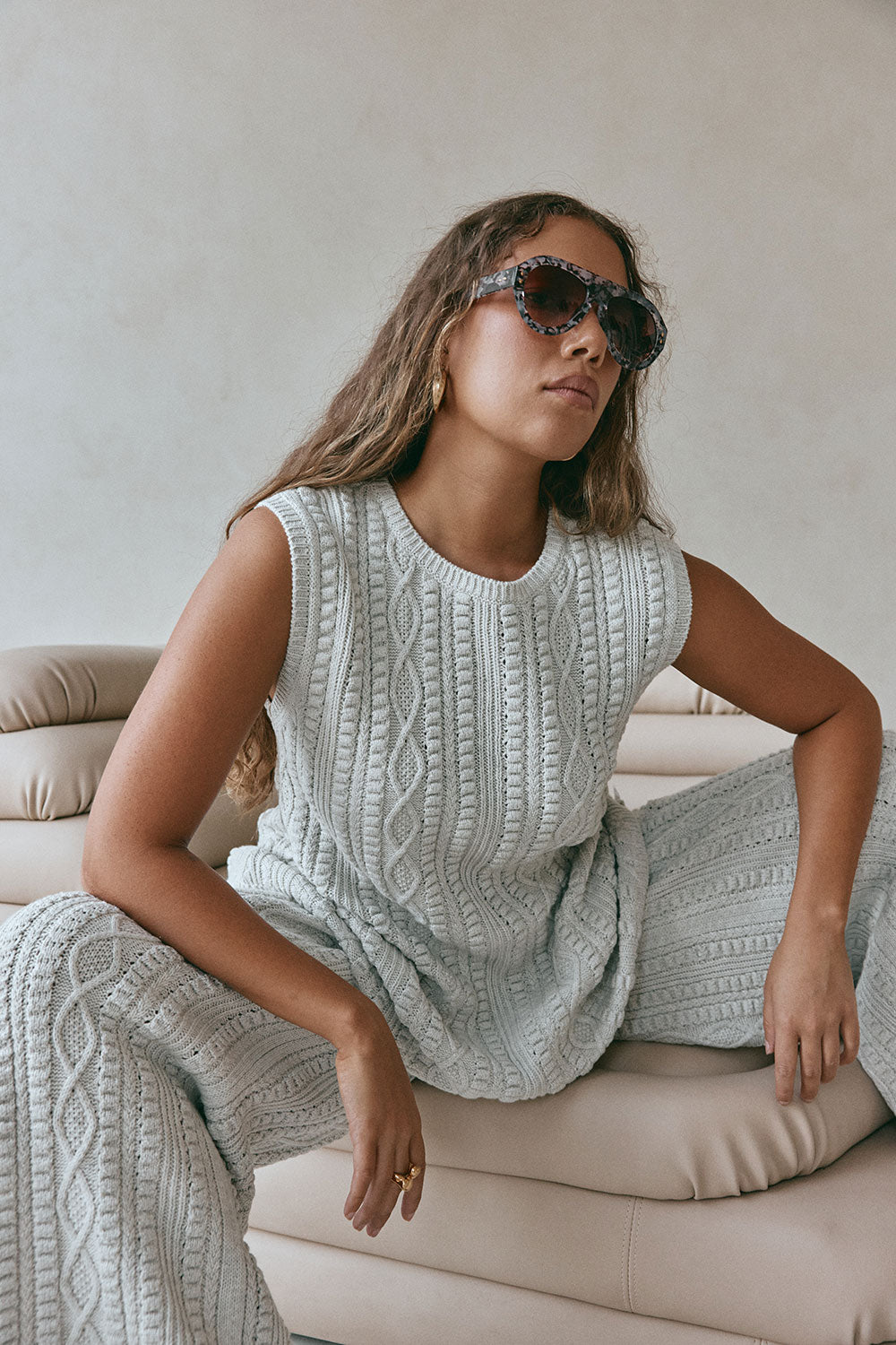 Grey Cable Knit Boxy Longline Kiri Top – SABO