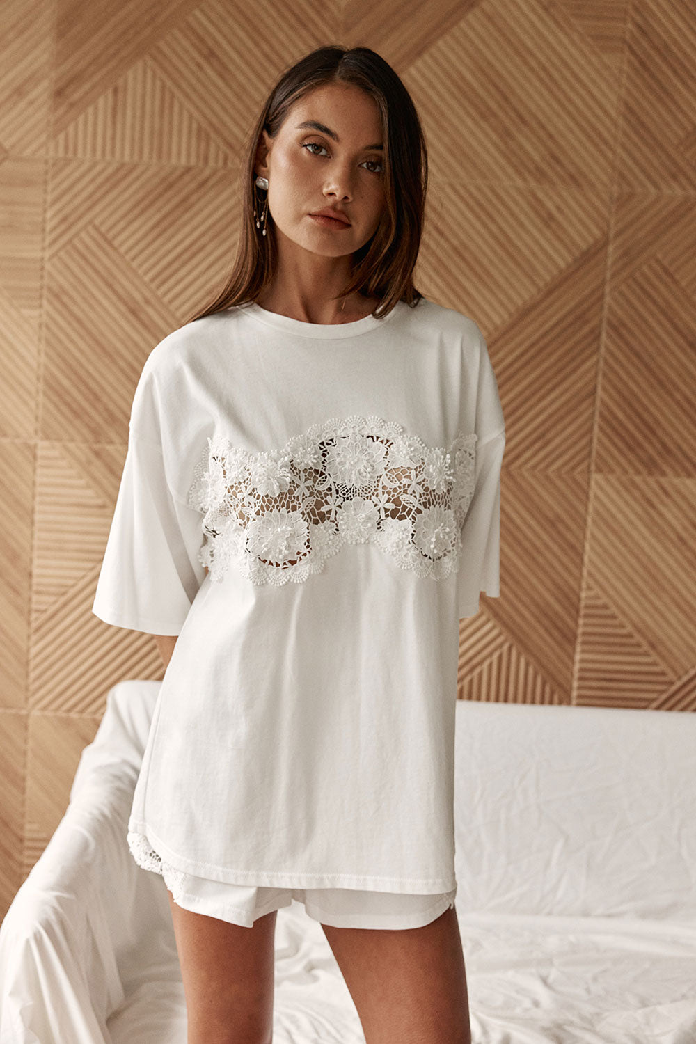 White Cotton Lace Calipso T Shirt Top – SABO