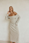 Tan Boucle Off Shoulder Maxi Poppy Dress