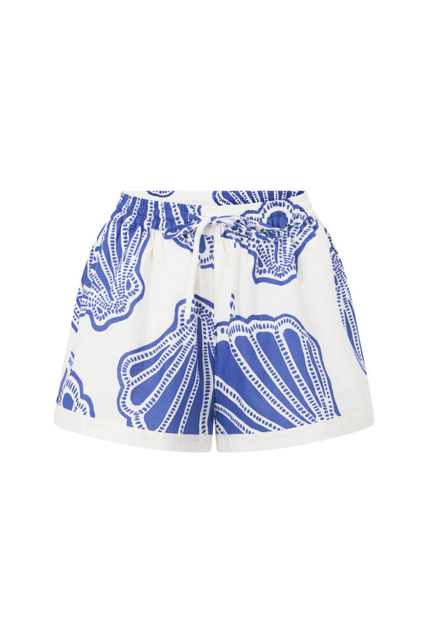 White Seashell Elastic Drawstring Kara Shorts