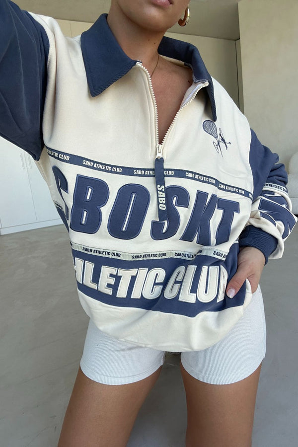 Navy and Cream Fleece Oversized Vintage Milan Sweater