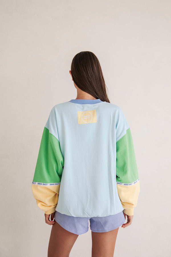 Hourglass Oversized Vintage Sweater - Blue Yellow Green