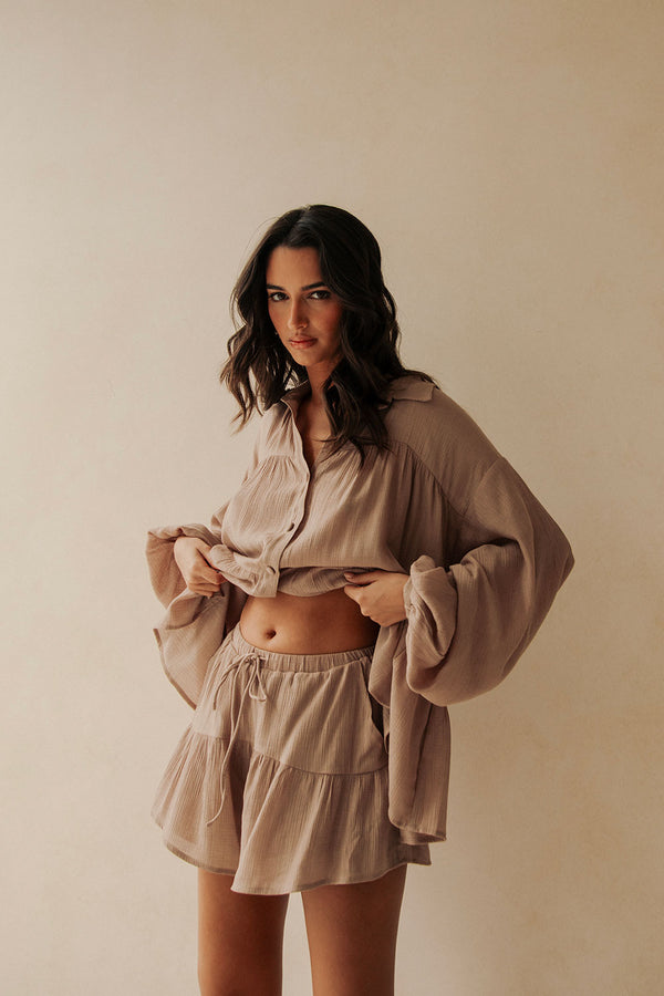 Mushroom Brown Drawstring Panelled Huxley Shorts