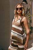 Tan Brown and Cream Stripe V Neck Lana Top