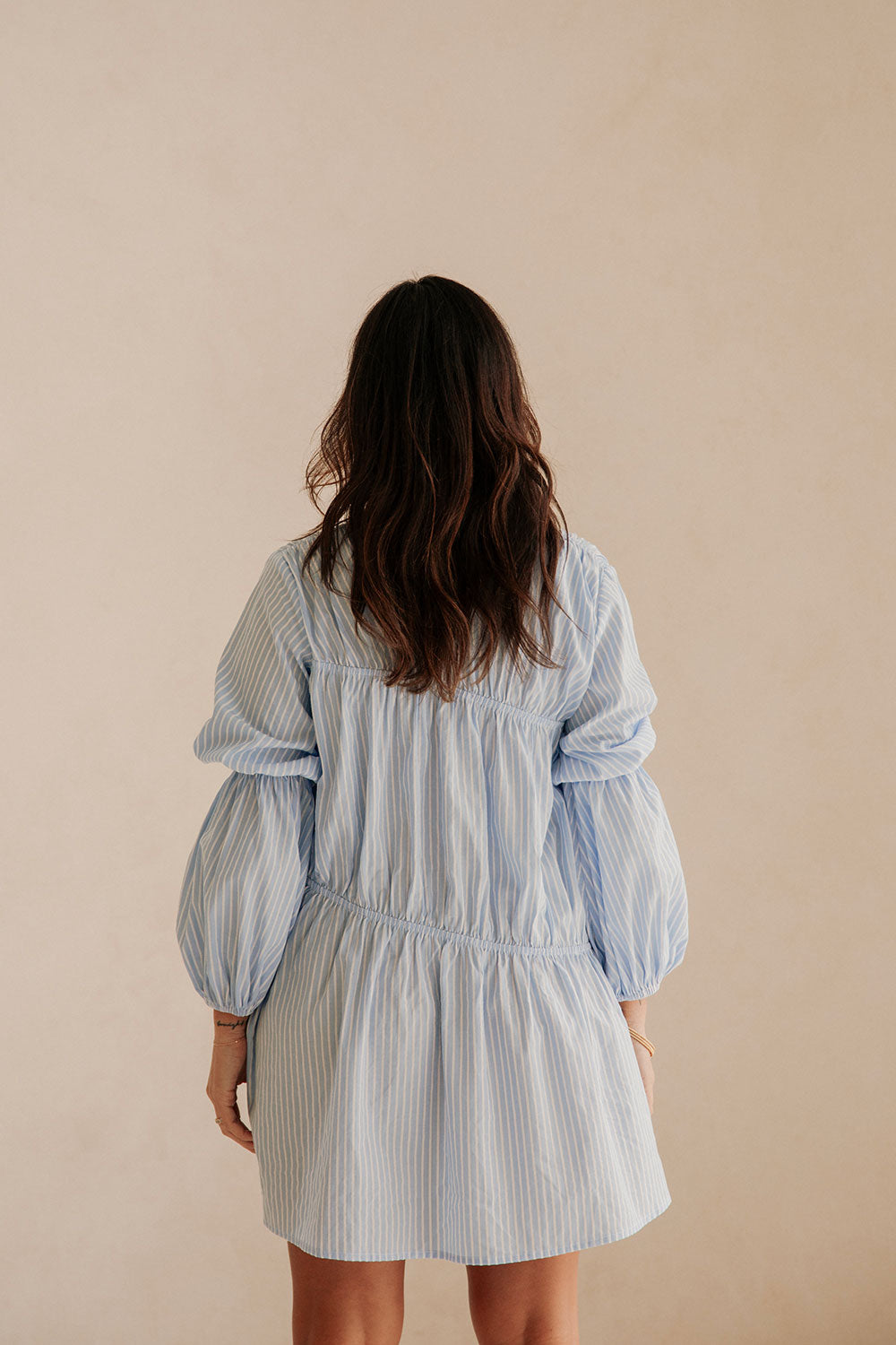 Naloo Long Sleeve Tie Mini Dress - Blue, White Stripe