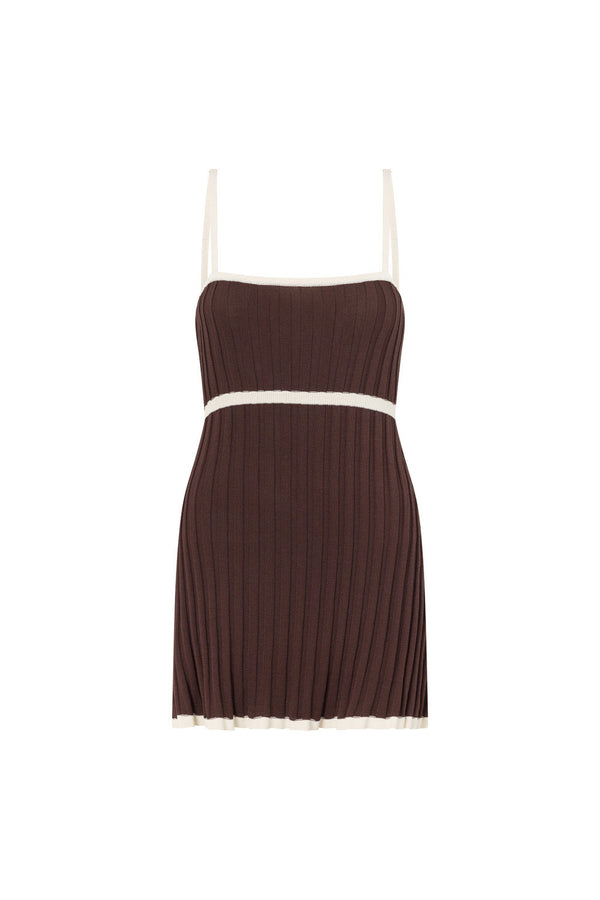 Chocolate Brown Pleated Knit Strappy Laine Tank Top