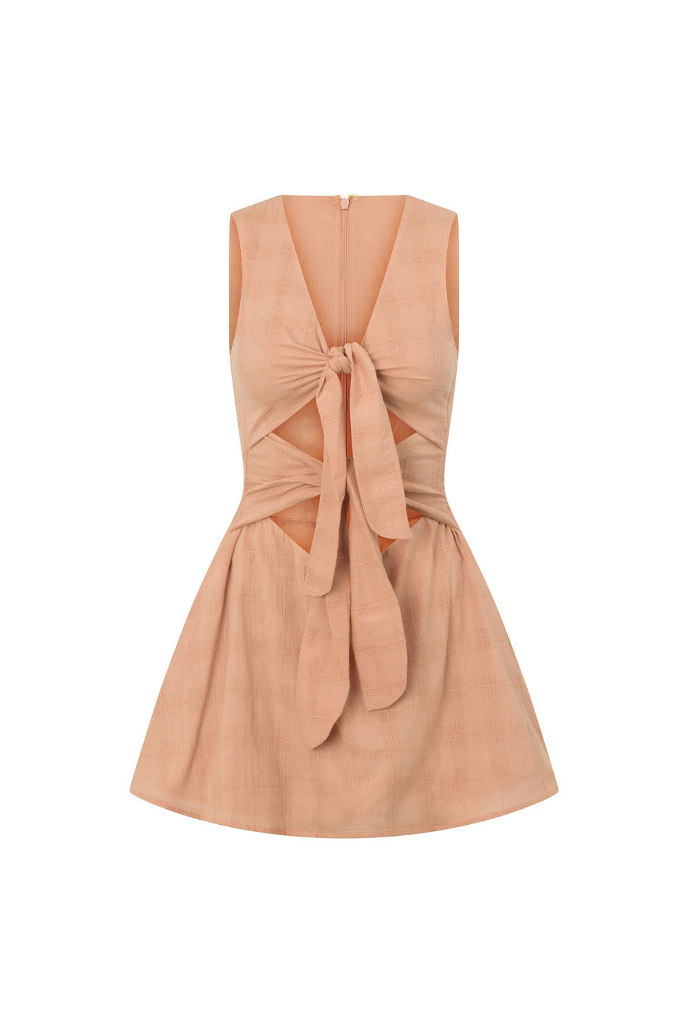 Salmon V Neck Cut Out Front Tie Mini Bailee Dress