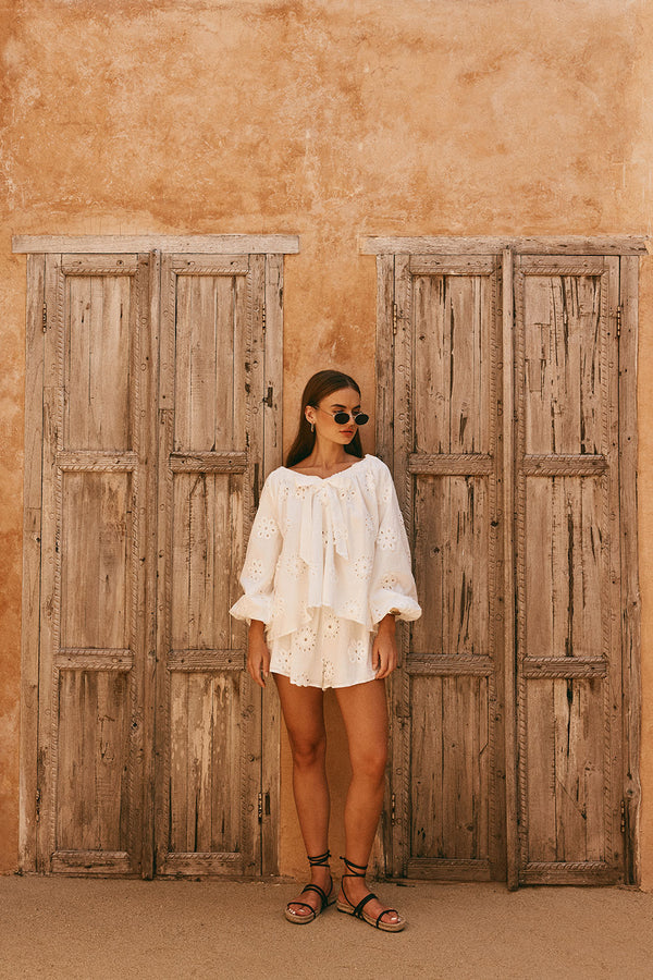 White Broderie Puff Sleeve Aveline Top