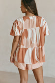 Peach Solanto Print Button Puff Sleeve Ales Top