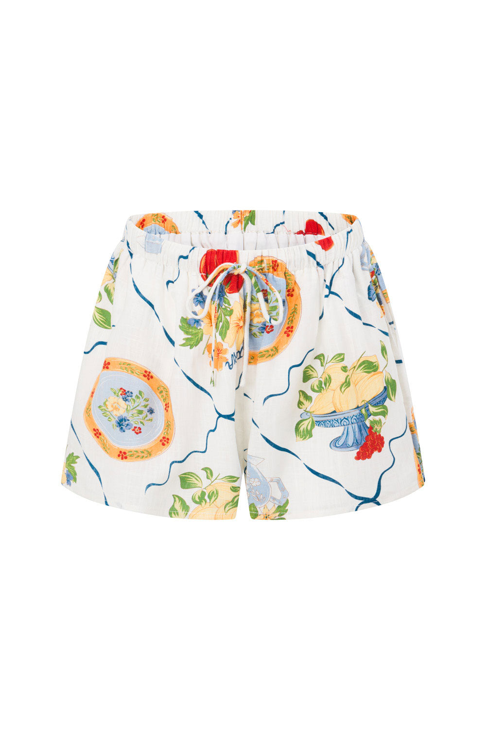 White Trattoria Print Drawstring Amorina Shorts