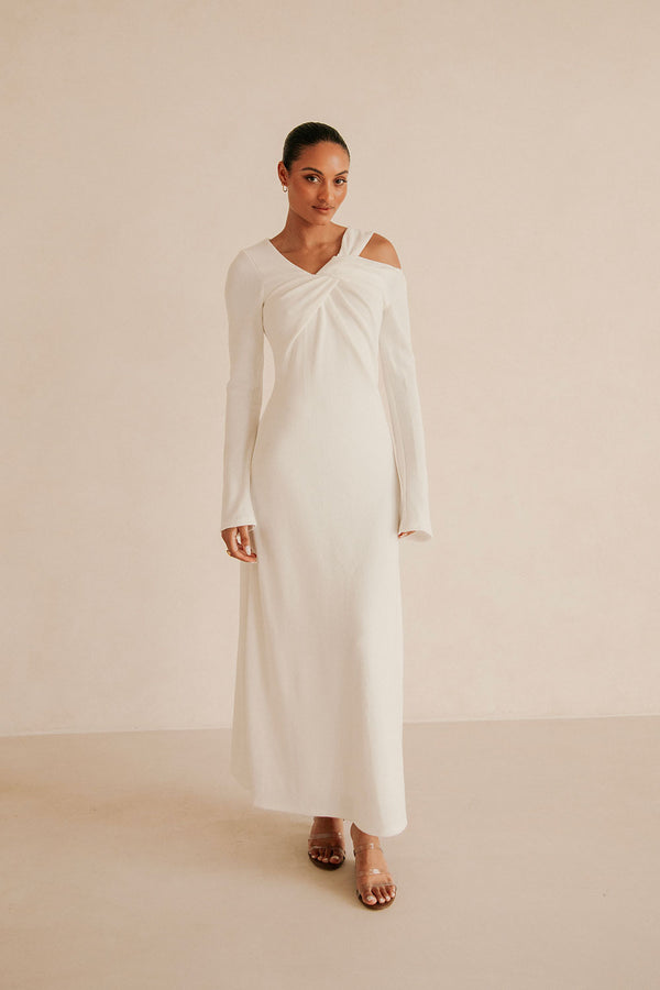 White Long Sleeve Cutout Maxi Nyla Dress