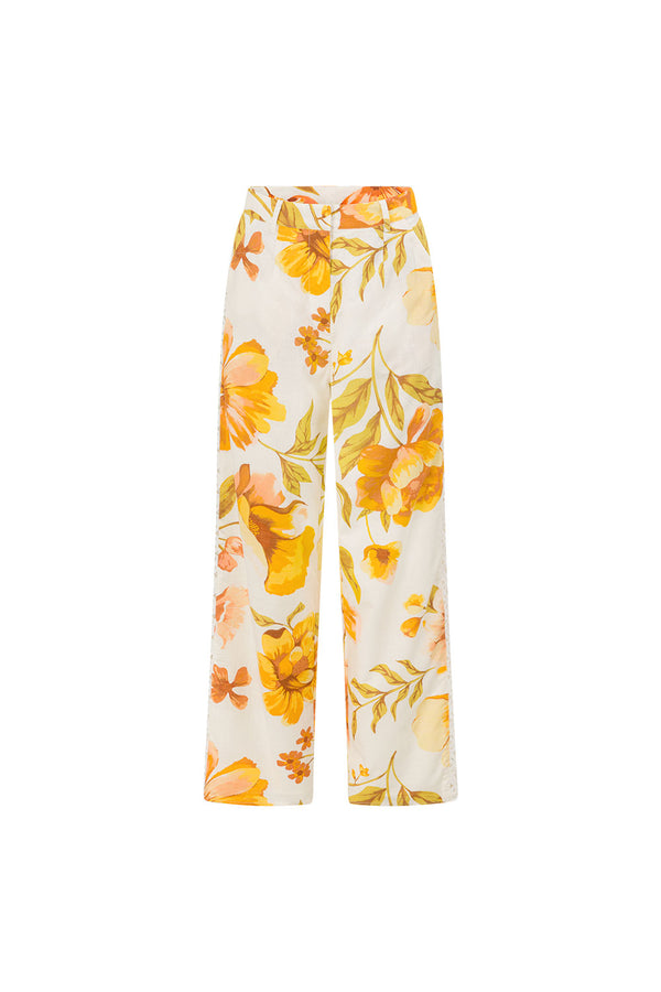 White Agalia Floral Print Wide Leg Lorde Trouser Pants