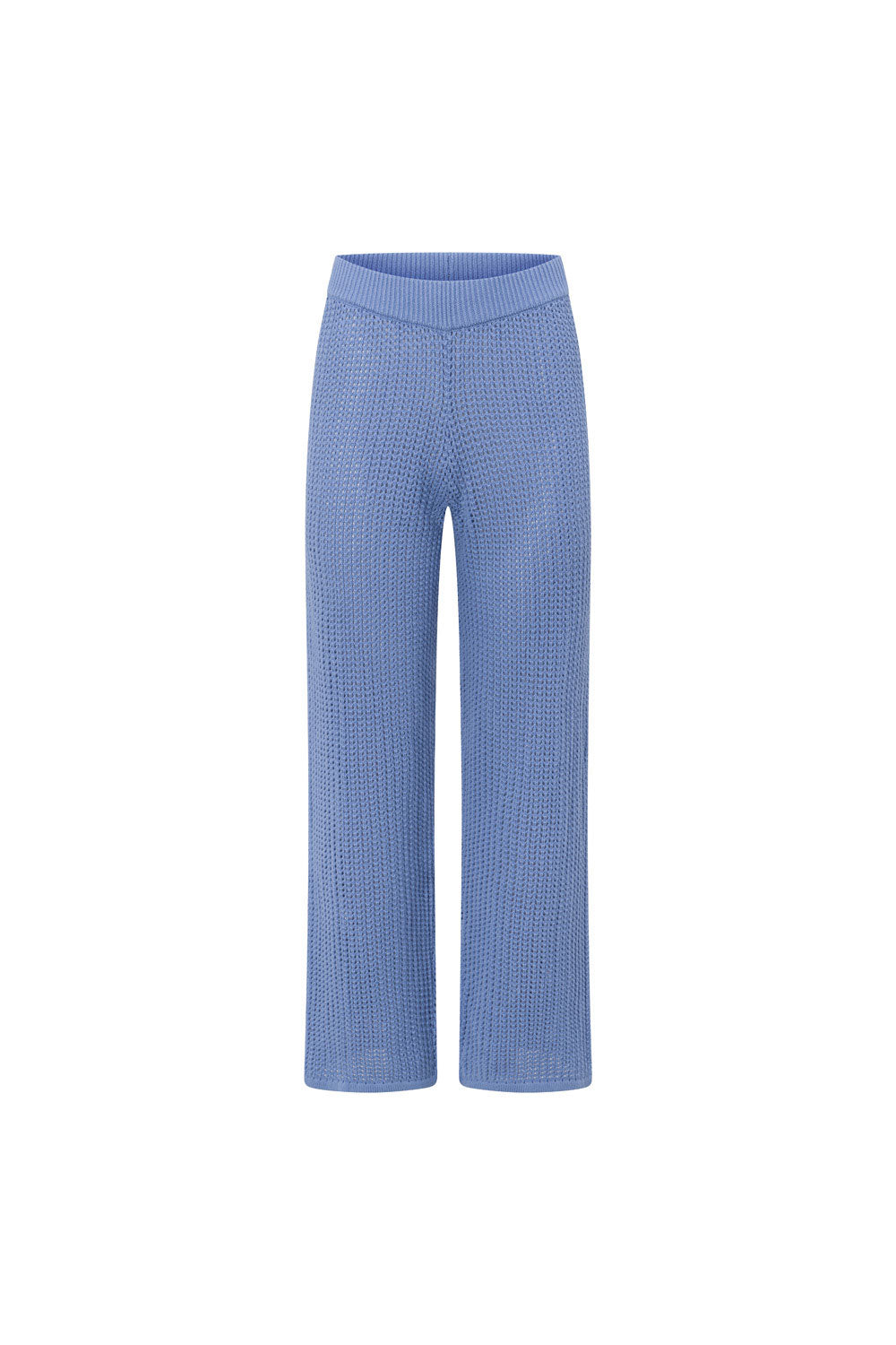 Blue Knit Elastic High Waist Wide Leg Zayna Pants
