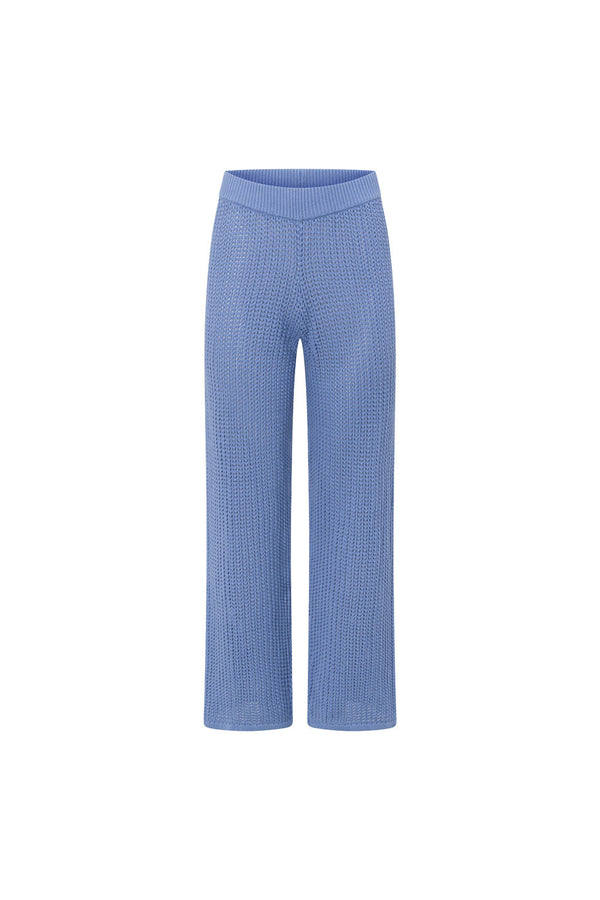 Blue Knit Elastic High Waist Wide Leg Zayna Pants
