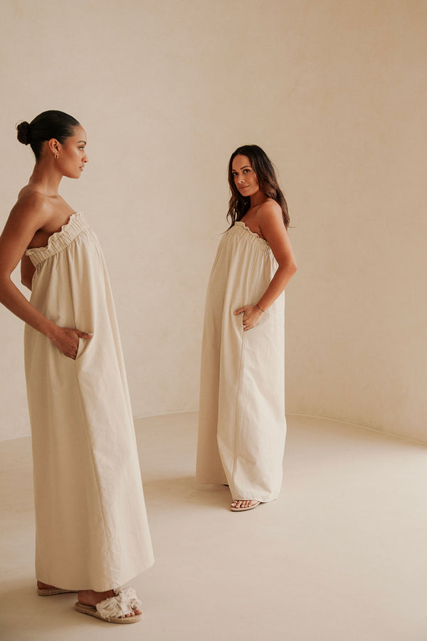 Beige Strapless Maxi Lila Dress