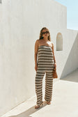 Brown and White Stripe Strapless Cosmo Top