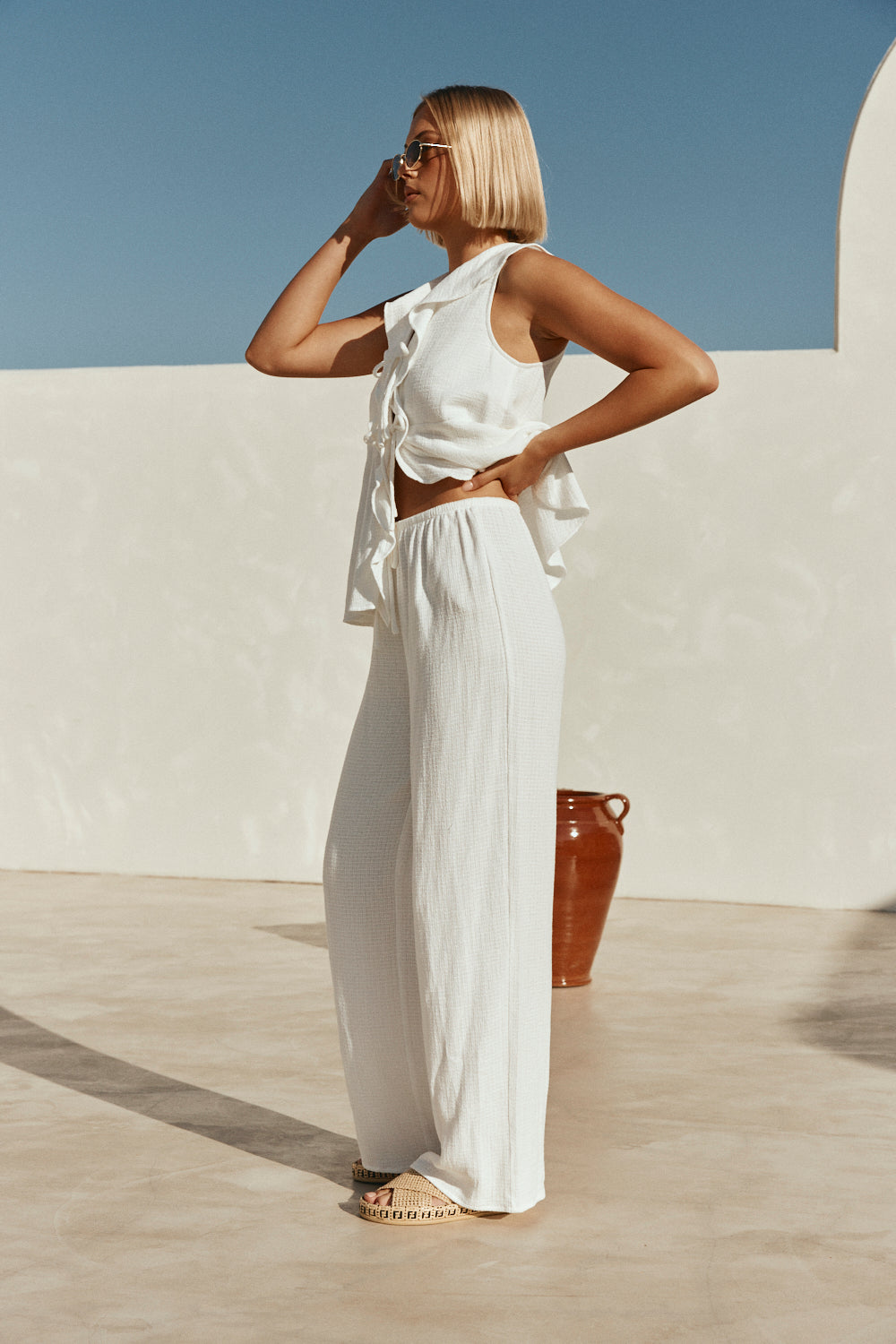 White Cotton Drawstring Saskia Pants