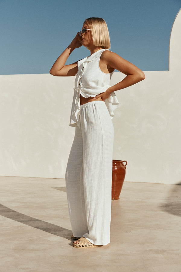 White Cotton Drawstring Saskia Pants