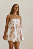Pink Petal Patch Print Strapless Mini Kaiori Dress