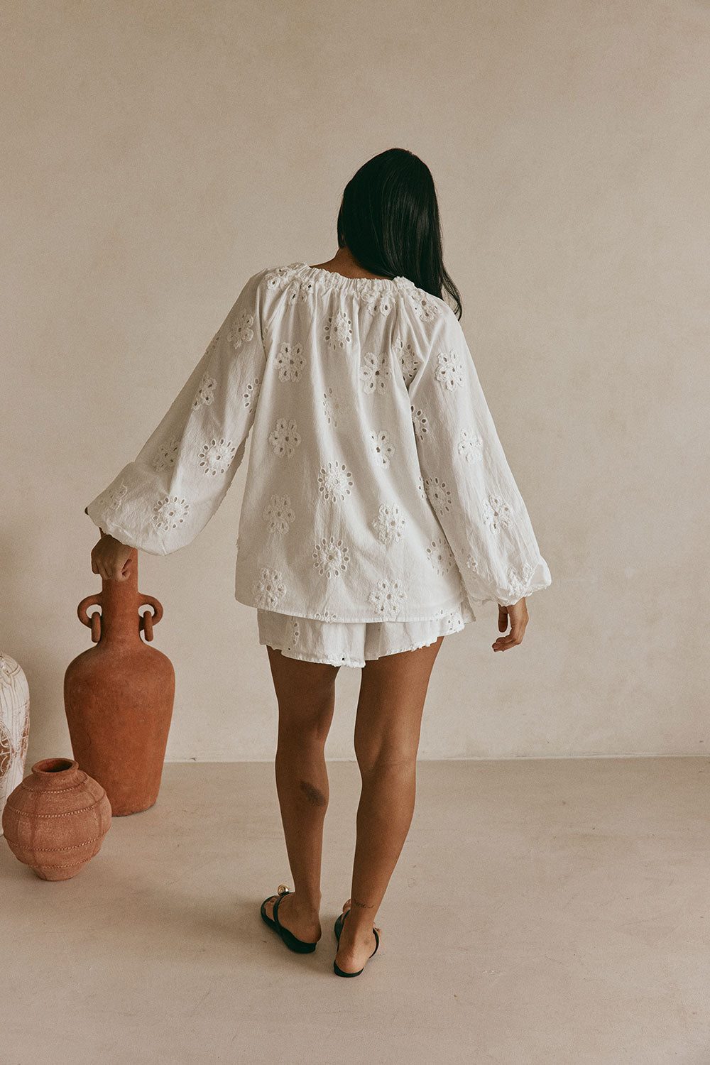 White Broderie Puff Sleeve Aveline Top