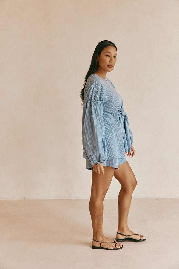 Blue Stripe Waist Tie Hailey Top